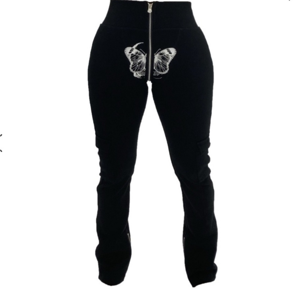 Tordrobes Black Butterfly Embroidered Women's Pants